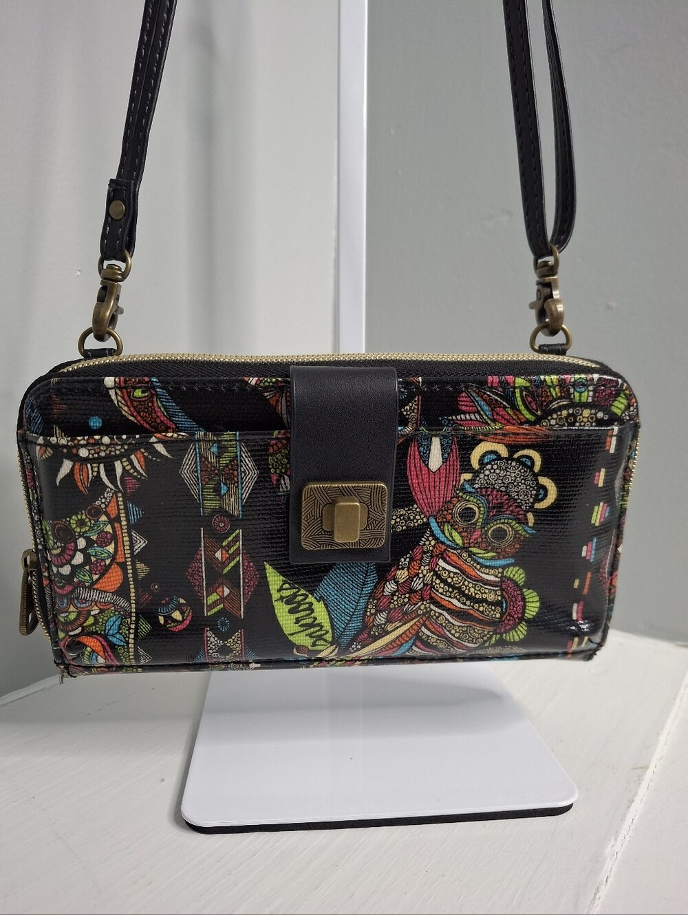 Sakroots Tote Bag & Owl Print Wallet Crossbody Set Black Floral Like New - Picture 5 of 7